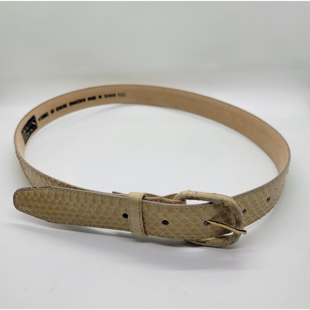 Vintage‎ Honors Genuine Snakeskin Belt 34” Ivory Velvet Back Gold Taiwan R.O.C.